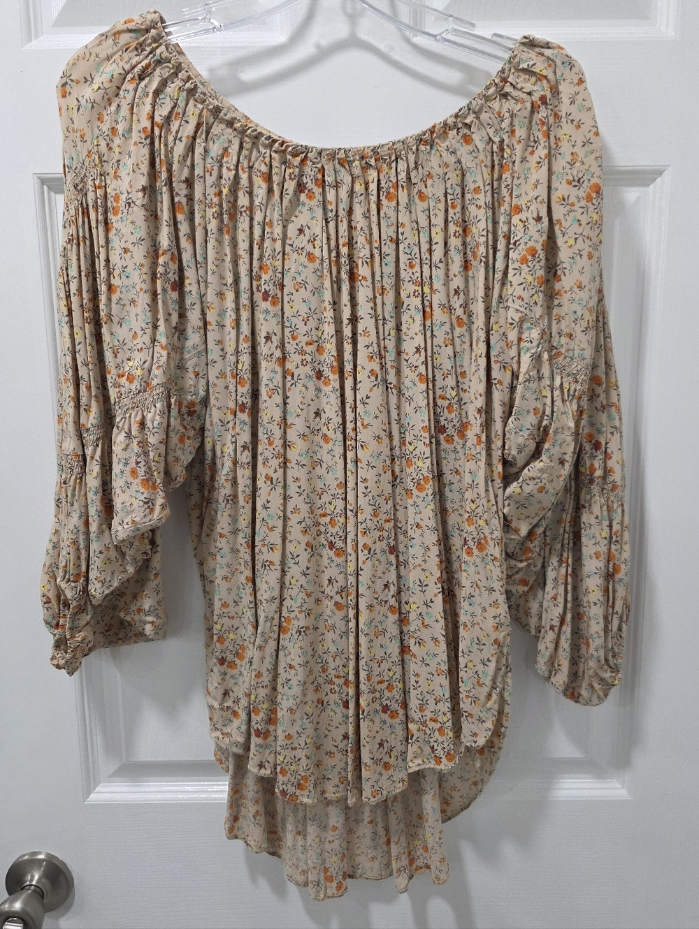 Ivy Jane Boho Floral Off-The-Shoulder Tiered Bell Sleeve Top, Size Small - Picture 3 of 7